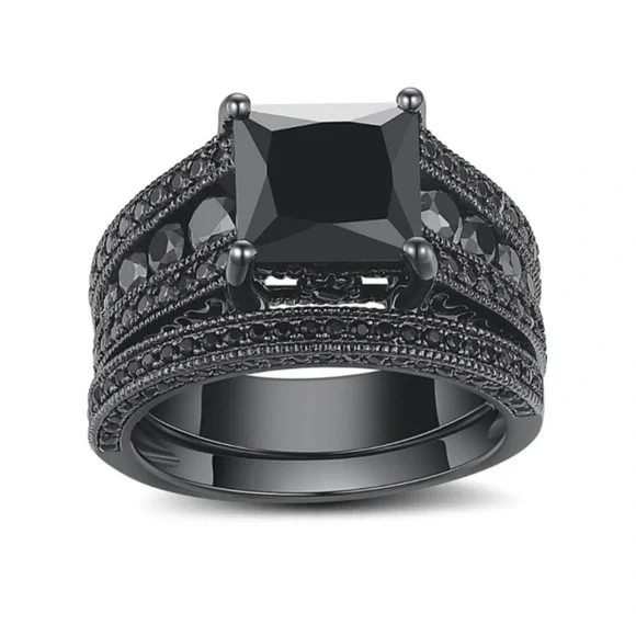 NEW 18K BLACK SAPPHIRE STERLING SILVER RING​ - Picture 3 of 7